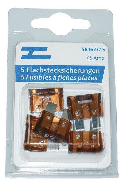 Flachstecksicherungen 5 x 7.5 Amp.