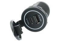 Einbausteckdose POWER 30 W, Gummideckel - 1x USB-A und 1x USB-C