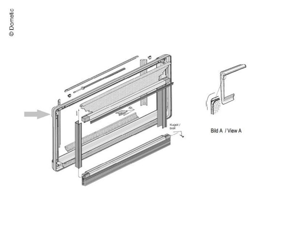 Innenrahmen mit 1-fach plissierten Rollos für S5 Fenster in der Grösse 1300x600