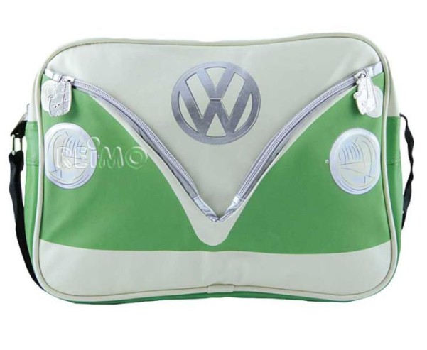 Schultertasche VW Bulli grün/creme aus Kunstleder