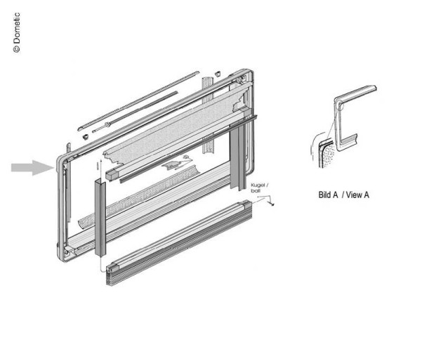 Innenrahmen mit 1-fach plissierten Rollos für S5 Fenster in der Grösse 900x600