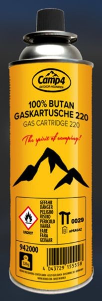 Camp4 Ventilkartusche 220 g - CRV-Gaskartusche mit Bajonettventil