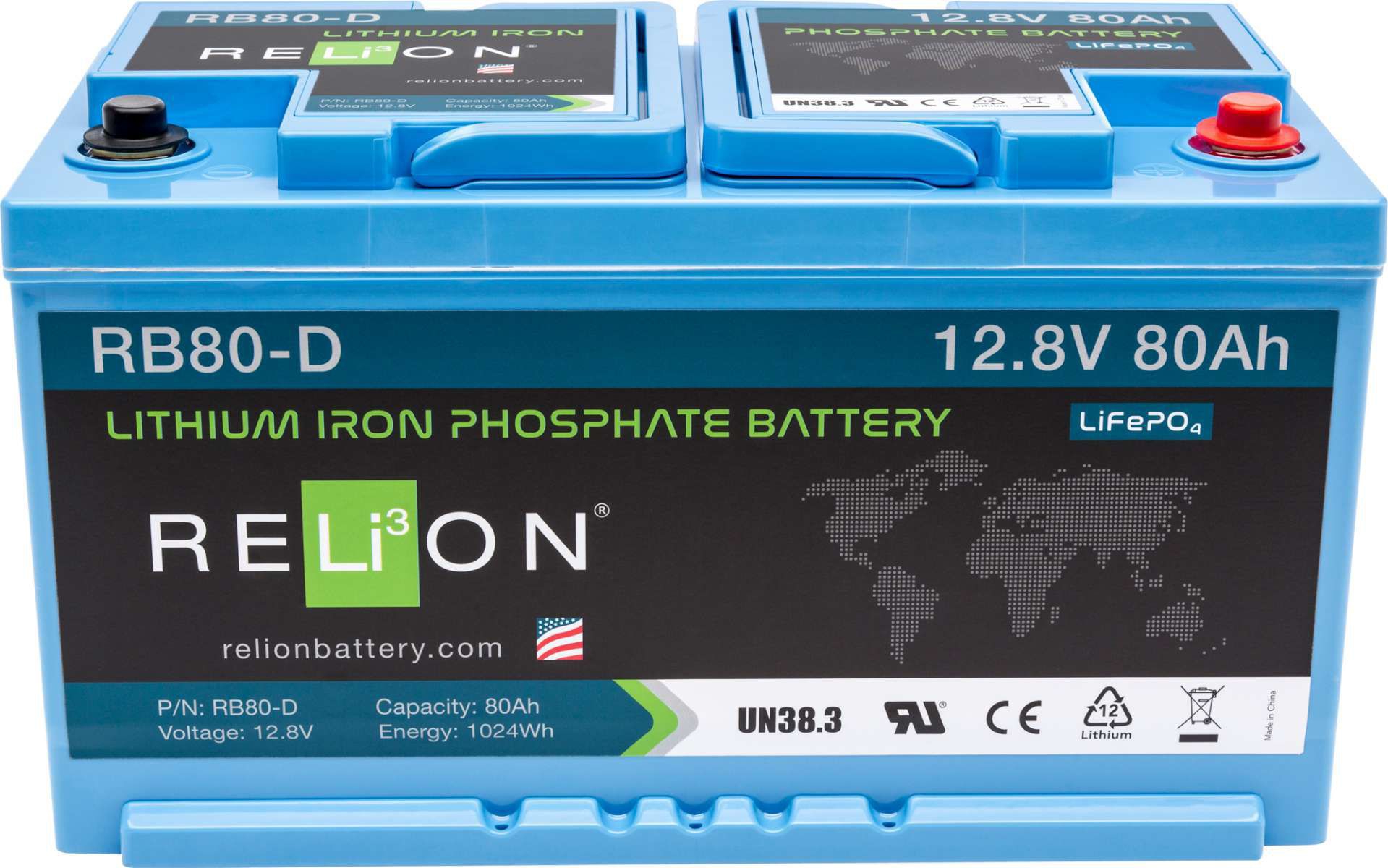 80Ah Lithium LiFePO4 Batterie RB80 (DIN) 80Ah - 12,8V / 80 Ah