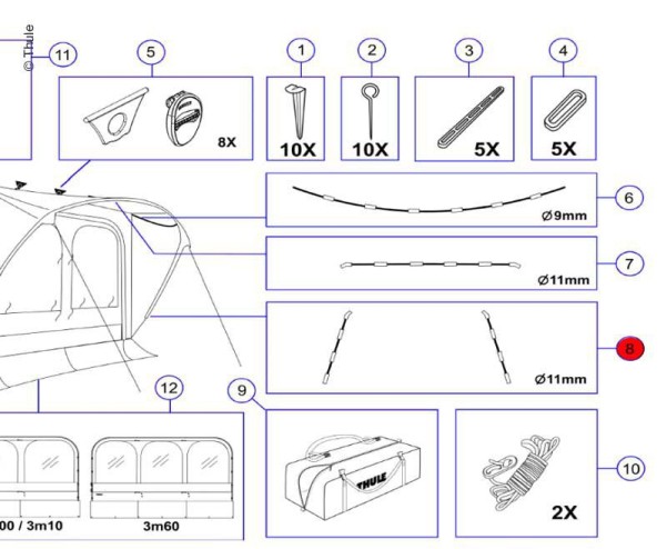 Tent poles 11mm Lower Arch 2 Stück