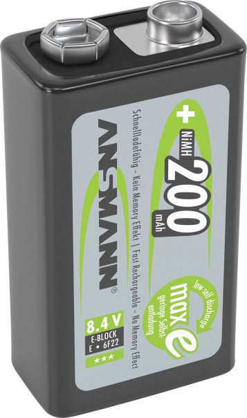 Ansmann 9 V E-Block 200 mAh NiMH Akkubatterie Wiederaufladbar