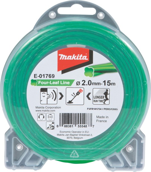 Makita E-01769 Four Leaf Mähfaden für Rasentrimmer 2,0 mm x 15 m