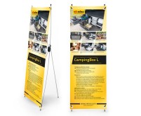 X-Banner mit Reimo Campingbox L Motiv - Französisch - Grösse 60x180cm