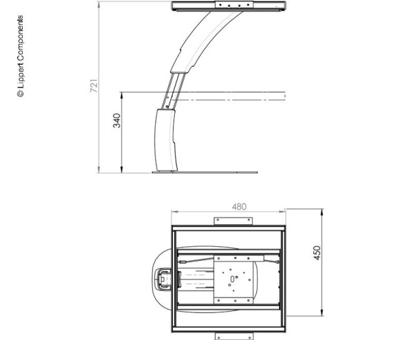 Faltbares Tischbein aus eloxiertem Aluminium, Höhe 600 mm