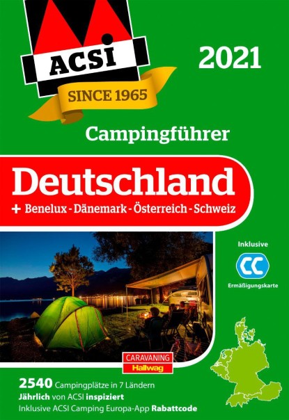 Guide de camping ACSI Allemagne 2021, carte de réduction CampingCard incluse