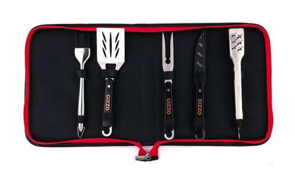 GIZZO Grill-Besteck Set mit 5 Teilen und Holzgriffen