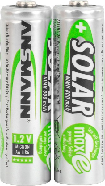 Ansmann Solar Mignon AA 800 mAh NiMH Akkubatterie Wiederaufladbar (2er Pack)‌