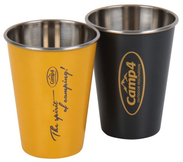 Camp4 Harmony Edelstahlbecher Set - 2er Set in Gelb & Anthrazit, je 500 ml Fassungsvermögen