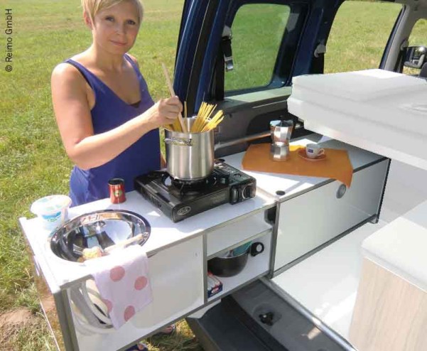 Küchenbox Renault Kangoo B9 KR mit Holzdekor in Hochglanz Weiss und Olive