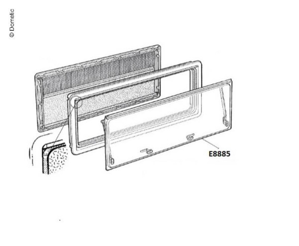 Fensterflügel S4 1100x550 mit mittelgrauem Glas und schwarzem Scharnier