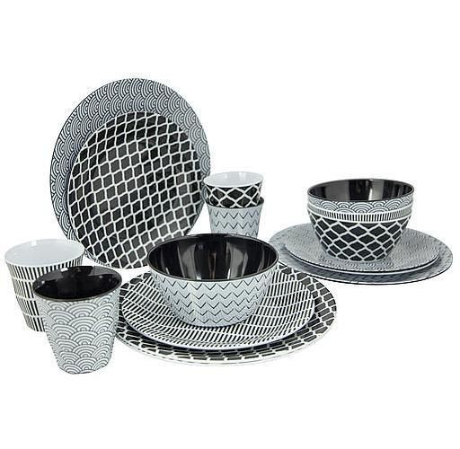 Bo-Camp Tableware Mix and Match Essgeschirr 16 teilig schwarz/weiß