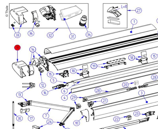 Thule Endkappen Gehäuse 2 Stück links und rechts für Markise Omnistor 6300 - Farbe Anthrazit Thule E